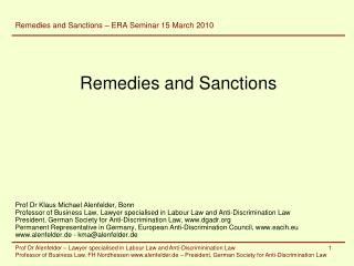 Remedies and Sanctions – ERA Seminar 15 March 2010