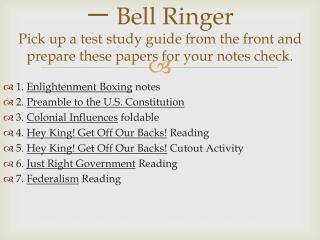 1. Enlightenment Boxing notes 2. Preamble to the U.S. Constitution