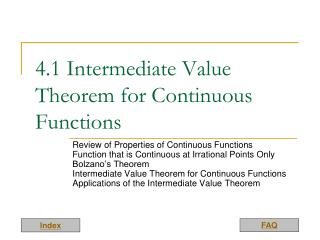 4.1 Intermediate Value Theorem for Continuous Functions
