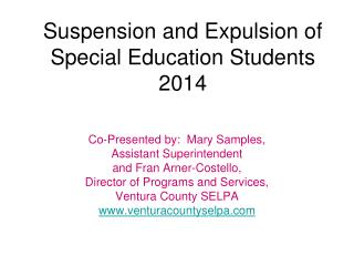 Suspension and Expulsion of Special Education Students 2014