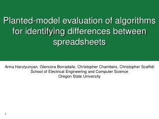 Planted-model evaluation of algorithms for identifying differences between spreadsheets
