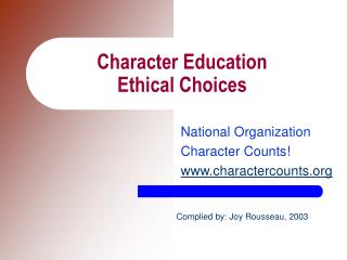 Character Education Ethical Choices