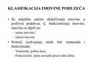 KLASIFIKACIJA IMOVINE PODUZEĆA