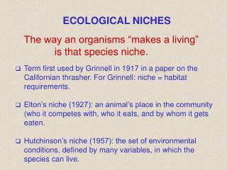 ECOLOGICAL NICHES