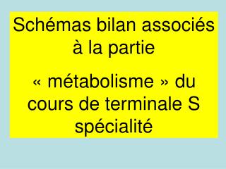 Schémas bilan associés à la partie « métabolisme » du cours de terminale S spécialité