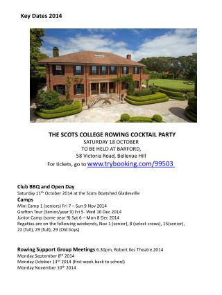 ￼ THE SCOTS COLLEGE ROWING COCKTAIL PARTY SATURDAY 18 OCTOBER TO BE HELD AT BARFORD,