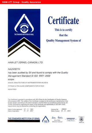 HAM-LET Group - Quality Assurance