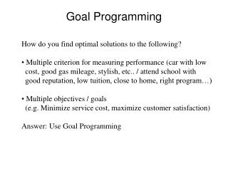 Goal Programming