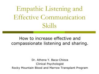 Empathic Listening and Effective Communication Skills