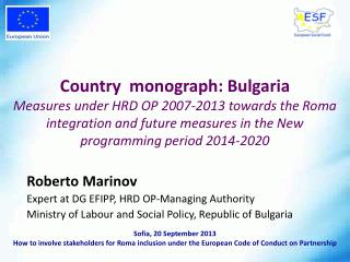 Roberto Marinov Expert at DG EFIPP, HRD OP-Managing Authority