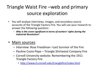 Triangle Waist Fire –web and primary source exploration