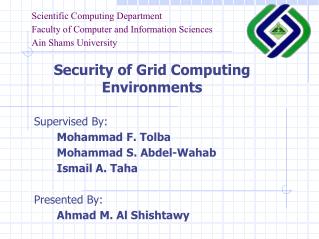 Scientific Computing Department Faculty of Computer and Information Sciences Ain Shams University