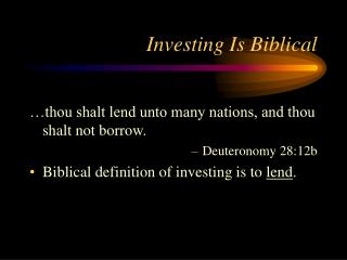 Investing Is Biblical
