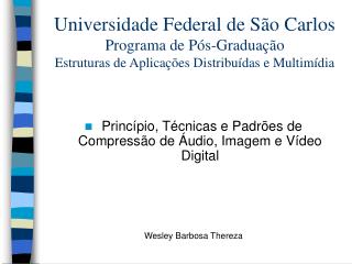 Princípio, Técnicas e Padrões de Compressão de Áudio, Imagem e Vídeo Digital