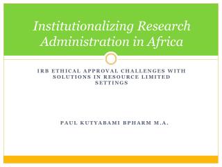 Institutionalizing Research Administration in Africa