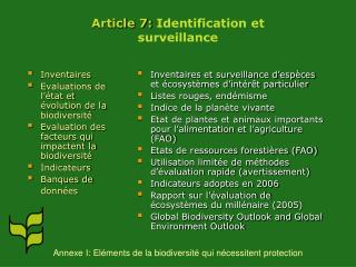 Article 7: Identification et surveillance