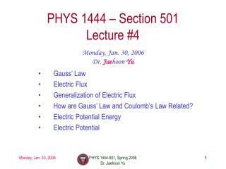 PHYS 1444 – Section 501 Lecture #4