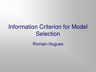 Information Criterion for Model Selection