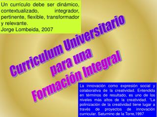 Curriculum Universitario para una Formación Integral