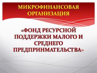 МИКРОФИНАНСОВАЯ ОРГАНИЗАЦИЯ