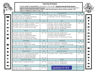 Tutoring Schedule