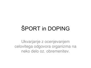 ŠPORT in DOPING