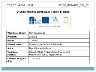 Výukový materiál zpracovaný v rámci projektu