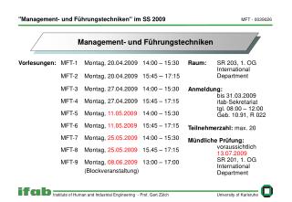 &quot;Management- und Führungstechniken&quot; im SS 2009