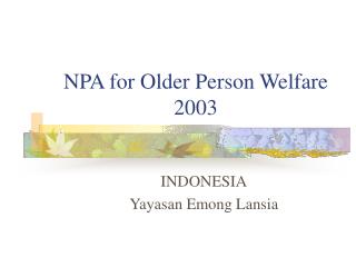 NPA for Older Person Welfare 2003