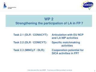 WP 2 Strengthening the participation of LA in FP 7