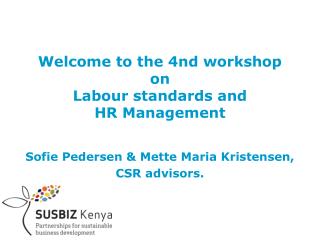 Welcome to the 4nd workshop on Labour standards and HR Management