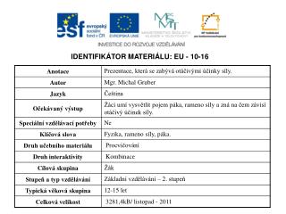 IDENTIFIKÁTOR MATERIÁLU: EU - 10-16