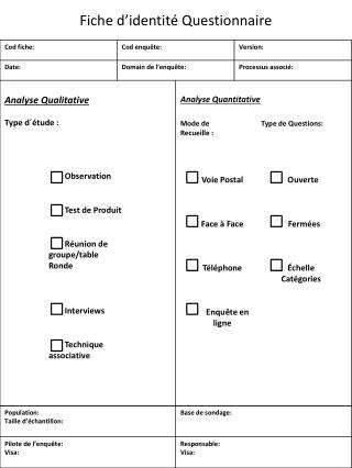 Fiche d’identité Questionnaire