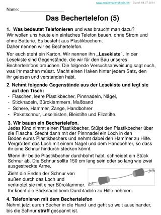 Name: ___________________ Das Bechertelefon (5)