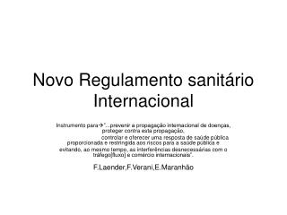 Novo Regulamento sanitário Internacional