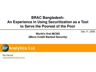 BRAC Bangladesh: An Experience in Using Securitization as a Tool to Serve the Poorest of the Poor