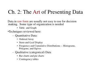 Ch. 2: The Art of Presenting Data