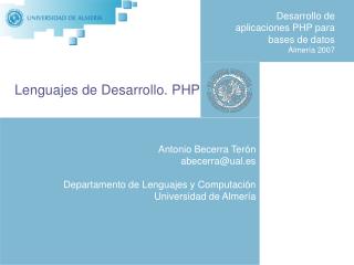 Desarrollo de aplicaciones PHP para bases de datos Almería 2007