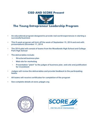 CISD AND SCORE Present The Young Entrepreneur Leadership Program