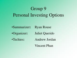Personal Investing Options