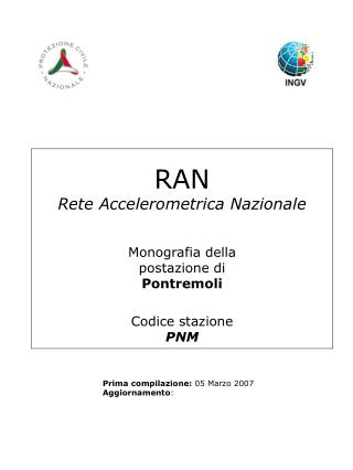 RAN Rete Accelerometrica Nazionale Monografia della postazione di Pontremoli Codice stazione PNM