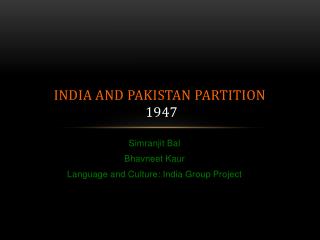 India and Pakistan Partition 1947