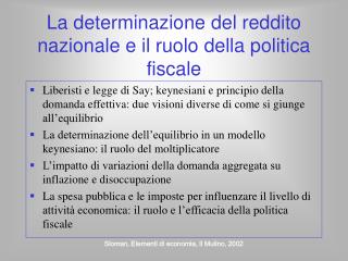 La determinazione del reddito nazionale e il ruolo della politica fiscale