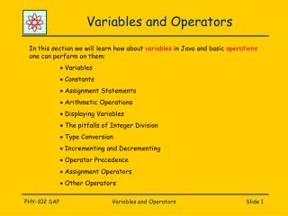 Variables and Operators