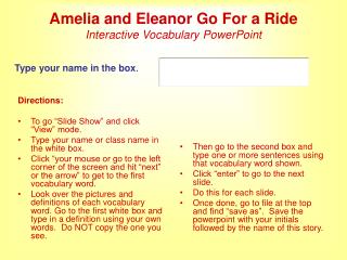 Amelia and Eleanor Go For a Ride Interactive Vocabulary PowerPoint