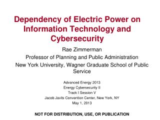 Dependency of Electric Power on Information Technology and Cybersecurity