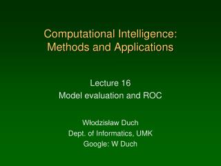 Computational Intelligence: Methods and Applications