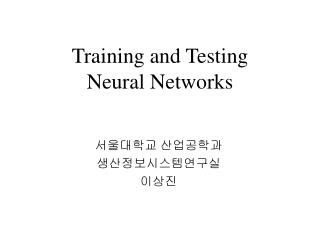 Training and Testing Neural Networks