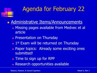 Agenda for February 22