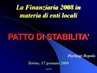 PATTO DI STABILITA’